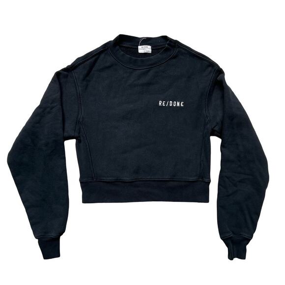 $195 RE/DONE Graphic Print Logo Crew Neck Cropped Sweatshirt - S - Picture 1 of 8